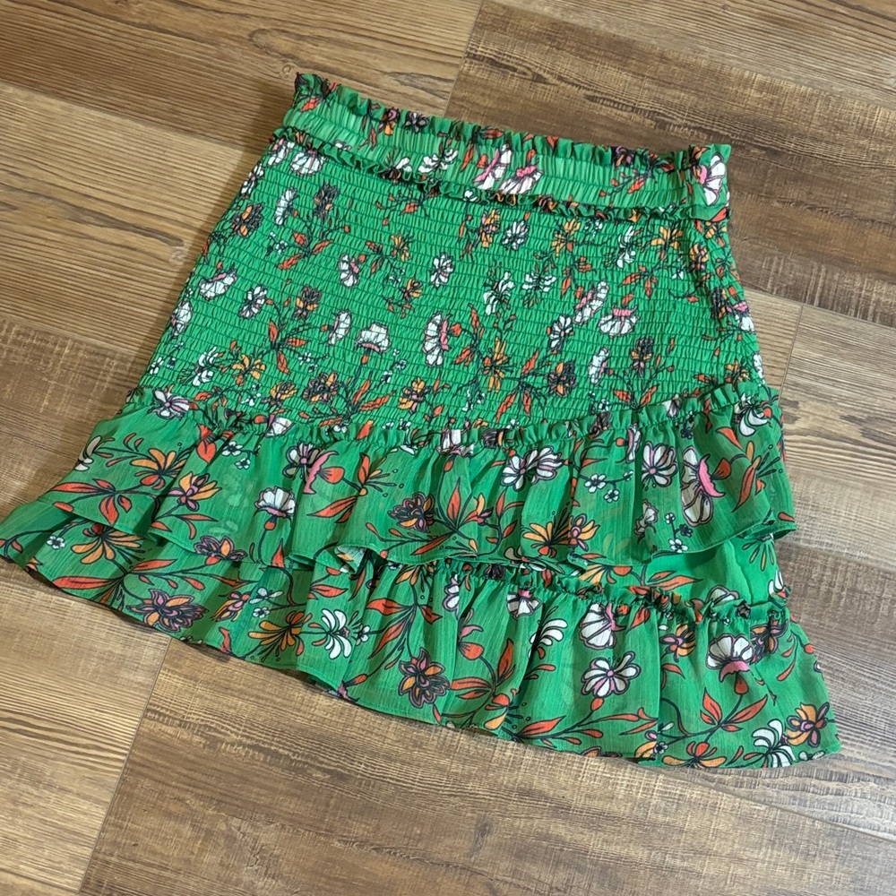 GREY LAB Vibrant Green Floral Ruffle Mini Skirt